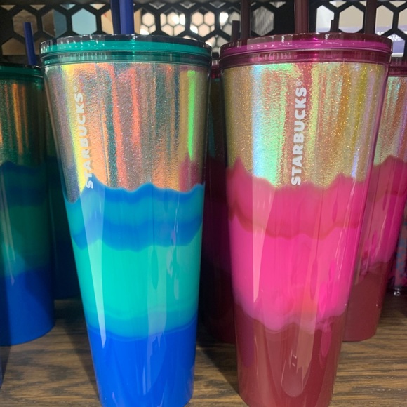 Starbucks Ombre Mint Gold Glitter Wave Tumbler Cup 24oz High Polished NWT 2022 - Picture 3 of 11
